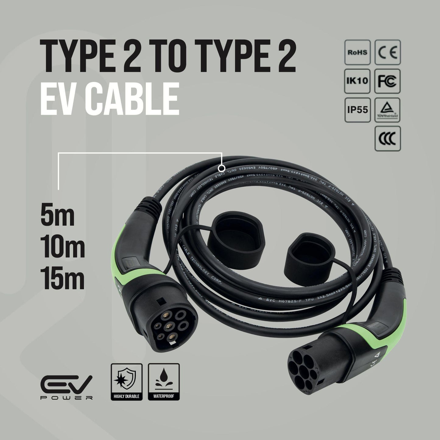 Type 2 to Type 2 Charging Cable